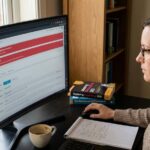 Mujer gestionando una tienda PrestaShop en ordenador