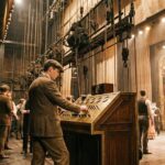 Técnico maneja consola entre bambalinas de un teatro