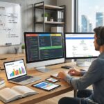Desarrollador optimizando una web con varios monitores