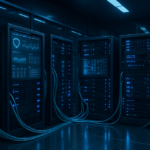 Racks de servidores iluminados en un centro de datos