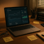 Portátil con panel de rendimiento web en escritorio
