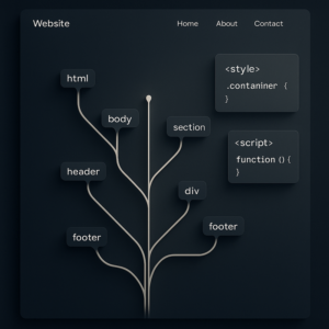 Árbol visual de estructura HTML, CSS y JavaScript