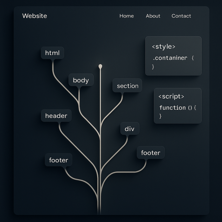 Árbol visual de estructura HTML, CSS y JavaScript