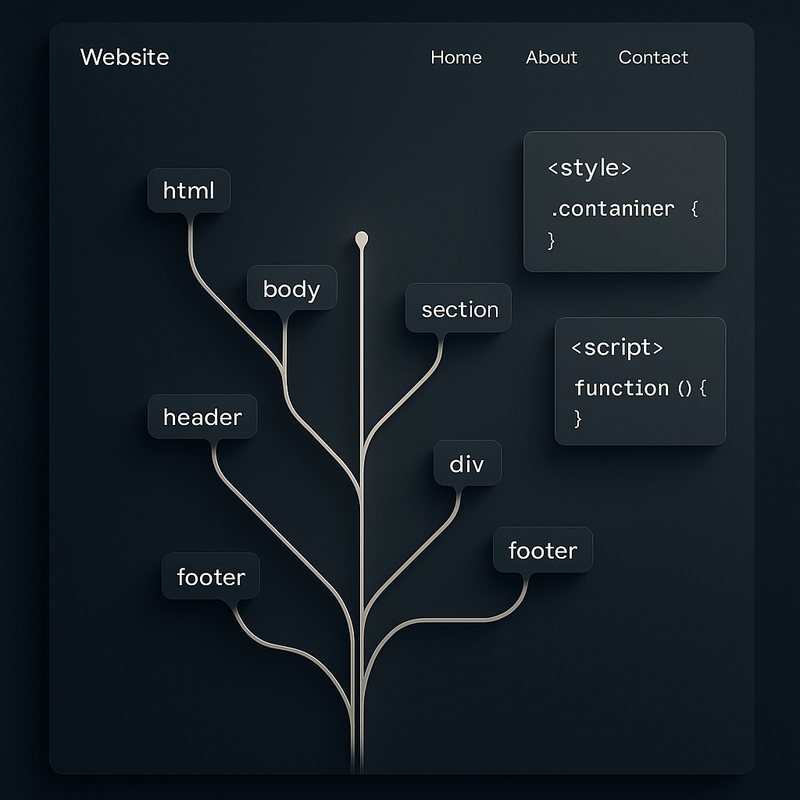 Árbol visual de estructura HTML, CSS y JavaScript