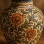 Jarrón cerámico decorado con flores y hojas pintadas